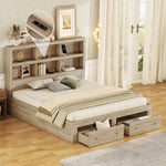 Double Bed 160x200cm King Platform Storage Drawers Headboard Chipboard Natural