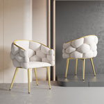 Luxury Velvet Chair, Modern Dining Accent Makeup Chair Gold-Plated Iron Legs, Beige