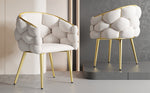 Luxury Velvet Chair, Modern Dining Accent Makeup Chair Gold-Plated Iron Legs, Beige