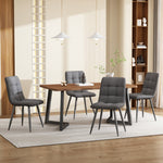 5-Piece Dining Set Modern Kitchen Table Wood Grain MDF, 4 Dark Gray Linen Chairs, Walnut/Black Metal