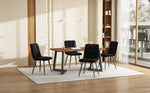 5-Piece Dining Set Modern Wood Grain Table Black Metal Legs Black Velvet