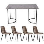 Dining Set 5-Piece 140x80cm Table & 4 Chairs Black Metal Grey MDF, Brown Velvet