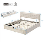 Upholstered Double Bed 160x200cm Storage Box Drawers Slatted Frame - Velvet Beige
