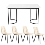 5-Piece Dining Set 140x80cm Modern Kitchen Table 4 Chairs White MDF Beige Velvet