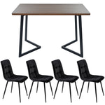 5-Piece Dining Set Modern Wood Grain Table Black Metal Legs Black Velvet