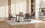 5-Piece Dining Set Modern Kitchen Table Wood Grain MDF, 4 Dark Gray Linen Chairs, Walnut/Black Metal