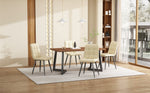 5-Piece Dining Set Modern Wood Grain Table 4 Chairs Black Metal Walnut/Beige Velvet