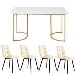 5-Piece Dining Set 140x80cm Modern Kitchen Table White MDF Beige Velvet