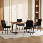 5-Piece Dining Set Modern Wood Grain Table Black Metal Legs Black Velvet