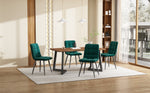 5-Piece Dining Set, Modern Kitchen Table & 4 Chairs, Walnut MDF & Dark Green Velvet