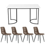 5-Piece Dining Set 140x80cm Modern Kitchen Table 4 Chairs White MDF/Brown Velvet
