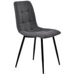 Dining Table Set 5-Piece 100cm Round MDF Marble Top Black Metal Legs Grey Linen