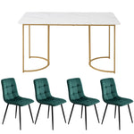 5-Piece Dining Set Modern 140x80cm Table 4 Chairs Gold Metal White MDF/Dark Green Velvet