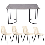 5-Piece Dining Set 140x80cm Table 4 Chairs Grey MDF Beige Velvet