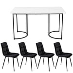 5-Piece Dining Set Modern 140x80cm Black Metal Legs White MDF/Black Velvet