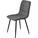 Dining Table Set 5-Piece 100cm Round MDF Marble Top Black Metal Legs Grey Linen