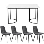 Dining Set 5-Piece 140x80cm Modern Kitchen 4 Chairs Black Legs - White MDF Dark Grey Linen