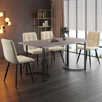 5-Piece Dining Set 140x80cm Table 4 Chairs Grey MDF Beige Velvet