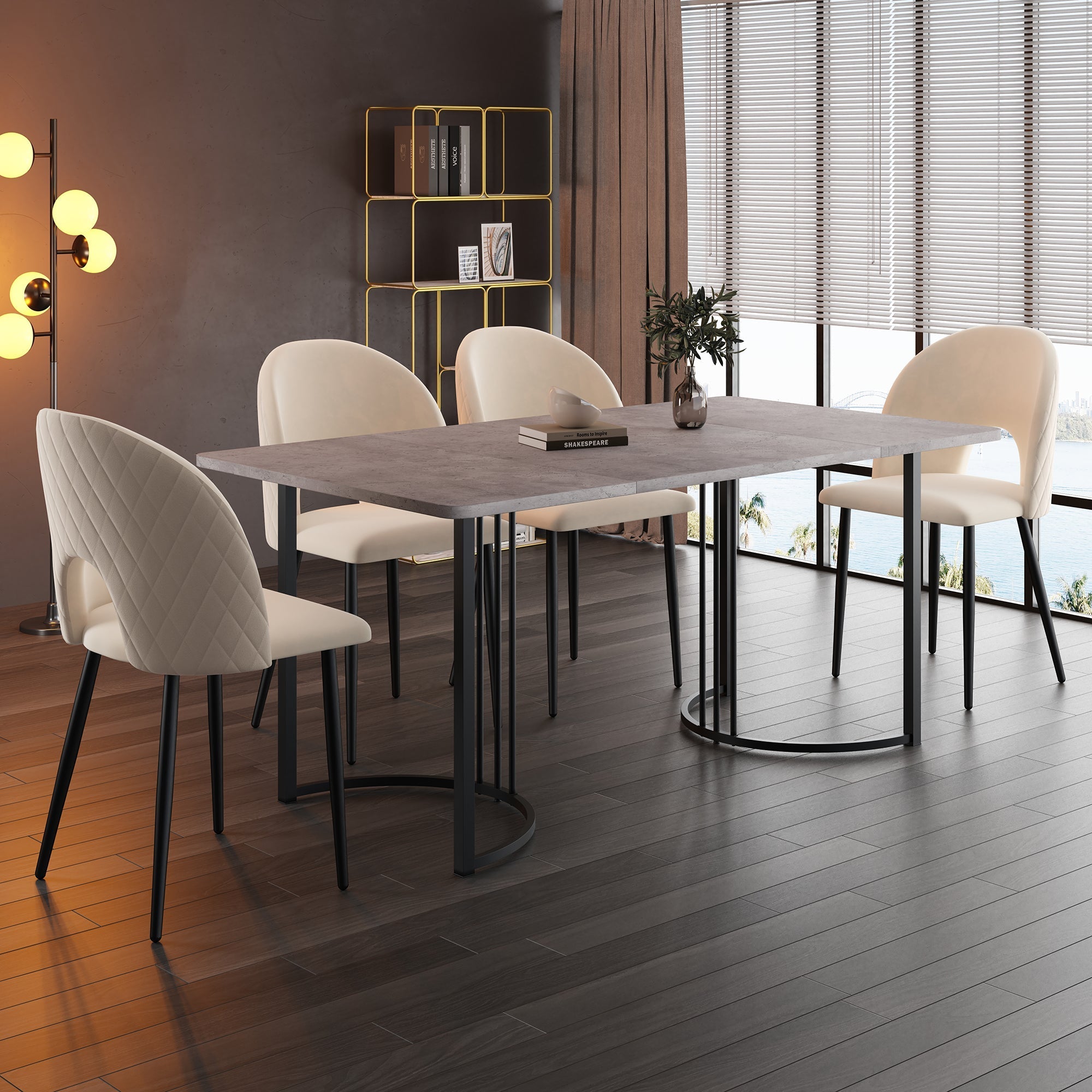 Dining Table 140x80cm Rectangular Kitchen Adjustable Legs Metal Frame Grey