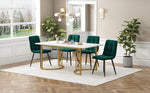 5-Piece Dining Set Modern 140x80cm Table 4 Chairs Gold Metal White MDF/Dark Green Velvet