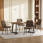 5-Piece Dining Set Modern Kitchen Table with 4 Chairs Black Metal, Walnut MDF & Brown Velvet
