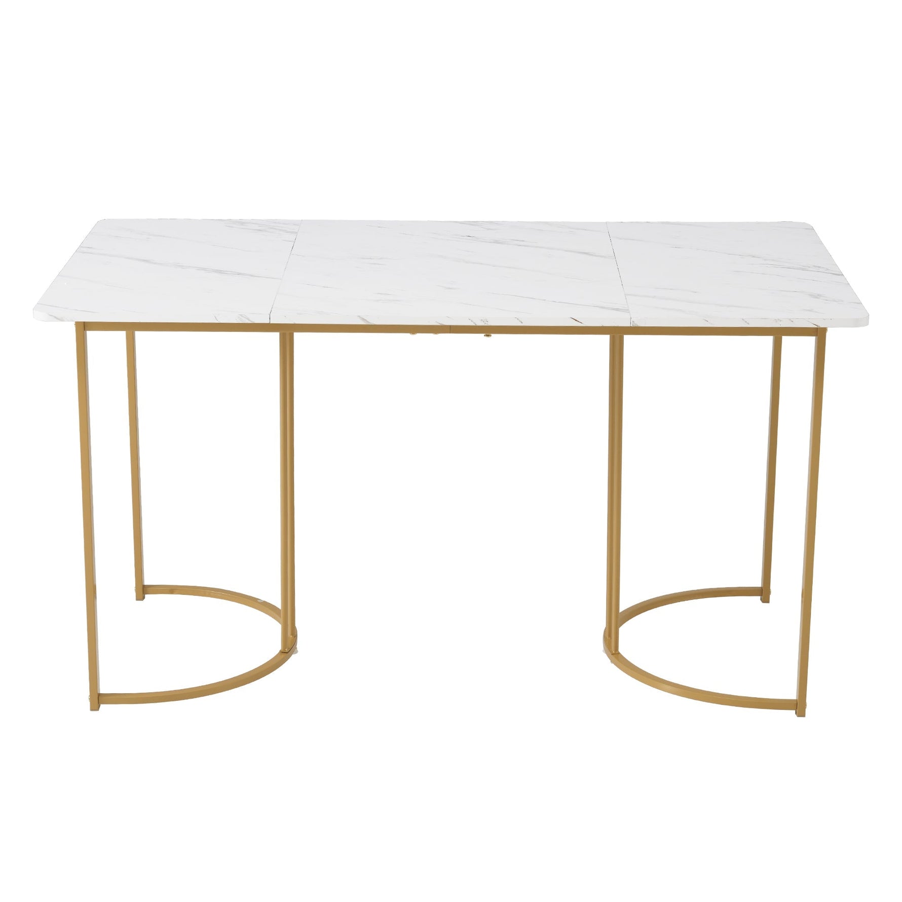 5-Piece Dining Set Modern 140x80cm Table 4 Chairs Gold Metal White MDF/Dark Green Velvet