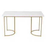 5-Piece Dining Set 140x80cm Table 4 Chairs Gold Metal Legs White MDF Dark Grey Linen