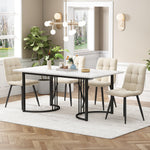 5-Piece Dining Set 140x80cm Modern Kitchen Table 4 Chairs White MDF Beige Velvet