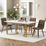 5-Piece Dining Set Modern 140x80cm Table 4 Chairs Gold Legs White MDF Brown Velvet