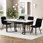 5-Piece Dining Set Modern 140x80cm Black Metal Legs White MDF/Black Velvet