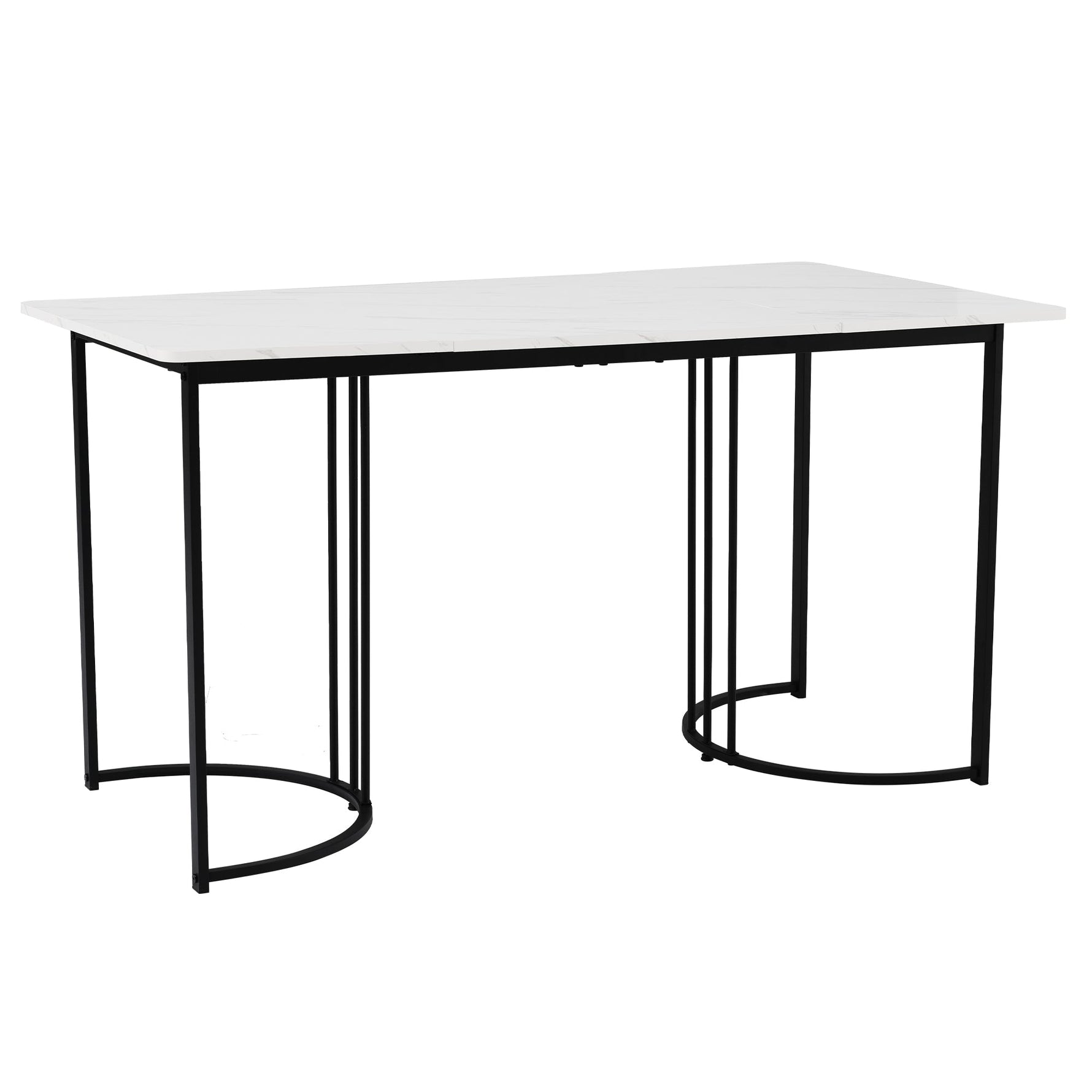 Dining Set 5-Piece 140x80cm Modern Kitchen 4 Chairs Black Legs - White MDF Dark Grey Linen