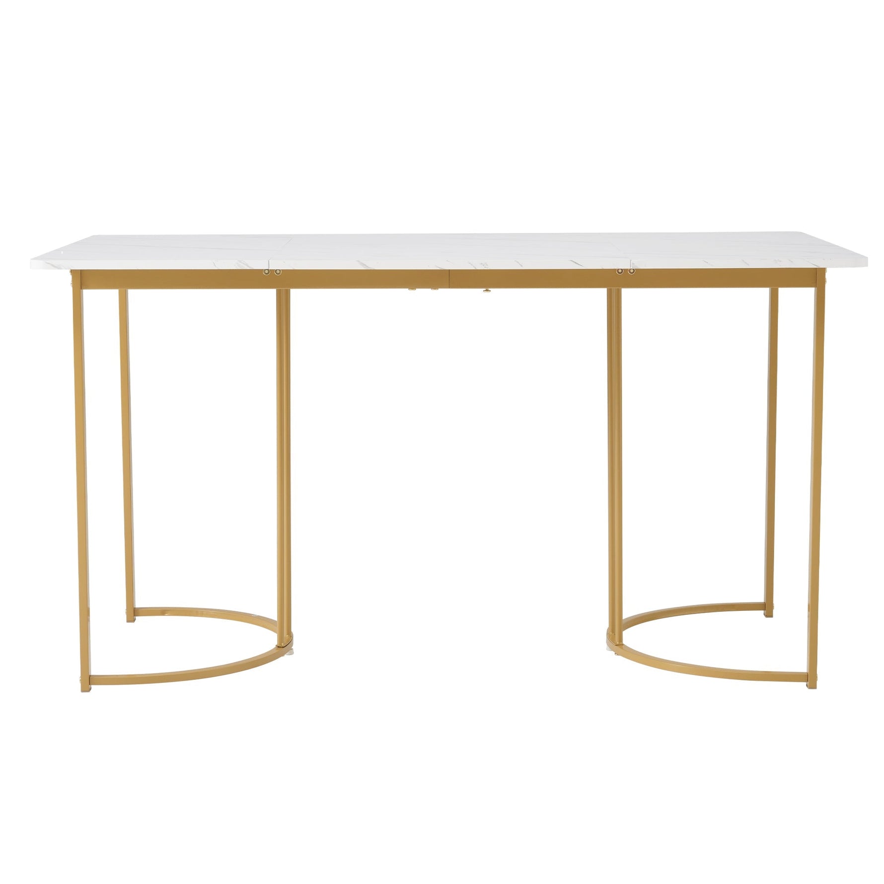 5-Piece Dining Set 140x80cm Table 4 Chairs Gold Metal Legs White MDF Dark Grey Linen