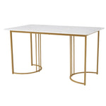 140 x 80cm Dining Table, Modern Rectangular Marble Pattern with Adjustable Metal Legs, White/Gold
