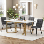 5-Piece Dining Set 140x80cm Table 4 Chairs Gold Metal Legs White MDF Dark Grey Linen