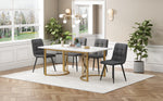 5-Piece Dining Set 140x80cm Table 4 Chairs Gold Metal Legs White MDF Dark Grey Linen