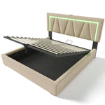 Upholstered Bed, 140x200 LED Double with USB-C Charging, Storage, Linen