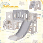 Bears Kids 6-in-1 Slide, one slide, two platforms, two floor cabinets, basketball hoop and stairs, high-density polyethylene