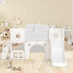 Bears Kids 6-in-1 Slide, one slide, two platforms, two floor cabinets, basketball hoop and stairs, high-density polyethylene
