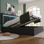 Upholstered Double Bed with LED, USB-C Charging and Storage, 160x200cm, Grey Linen (With Mattress)