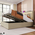 Upholstered Bed 160x200 LED USB-C Storage, Linen