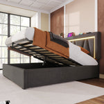 Upholstered Bed 140x200 LED USB-C Storage Slatted Base, Linen Material