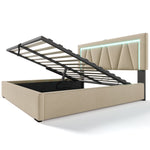 Upholstered Bed, 140x200 LED Double with USB-C Charging, Storage, Linen