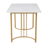 5-Piece Dining Set 140x80cm Table 4 Chairs Gold Metal Legs White MDF Dark Grey Linen