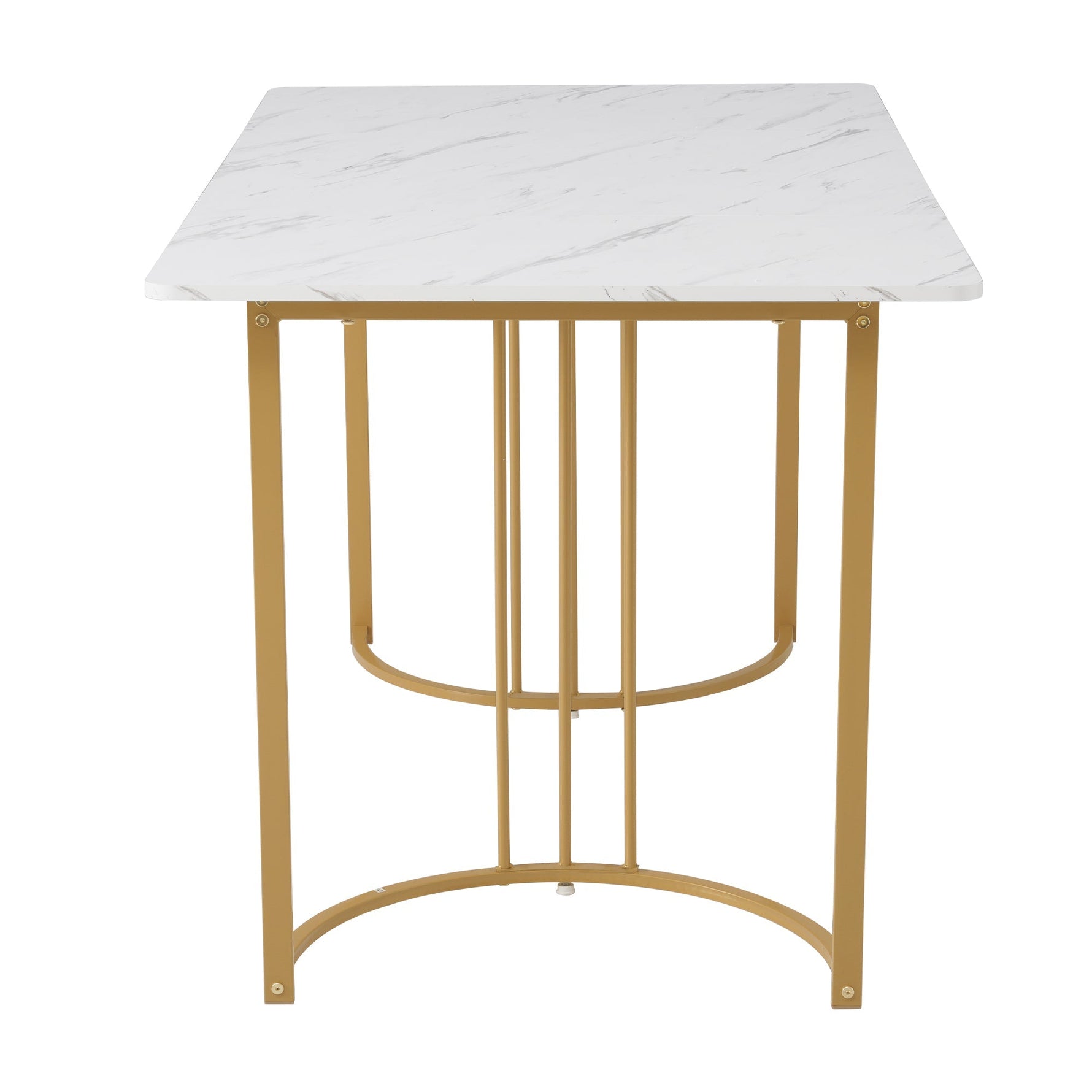 5-Piece Dining Set 140x80cm Table 4 Chairs Gold Metal Legs White MDF Dark Grey Linen