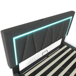 Upholstered Double Bed with LED, USB-C Charging and Storage, 160x200cm, Grey Linen (With Mattress)