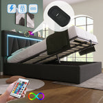 Upholstered Double Bed with LED, USB-C Charging and Storage, 160x200cm, Grey Linen (With Mattress)
