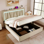 Upholstered Bed, 140x200 LED Double with USB-C Charging, Storage, Linen