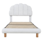 Upholstered Single Bed 90x200cm Wooden Slatted Frame Imitation Fleece White