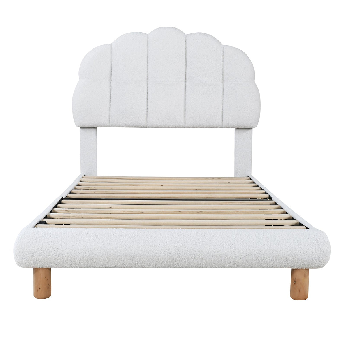Upholstered Single Bed 90x200cm Wooden Slatted Frame Imitation Fleece White