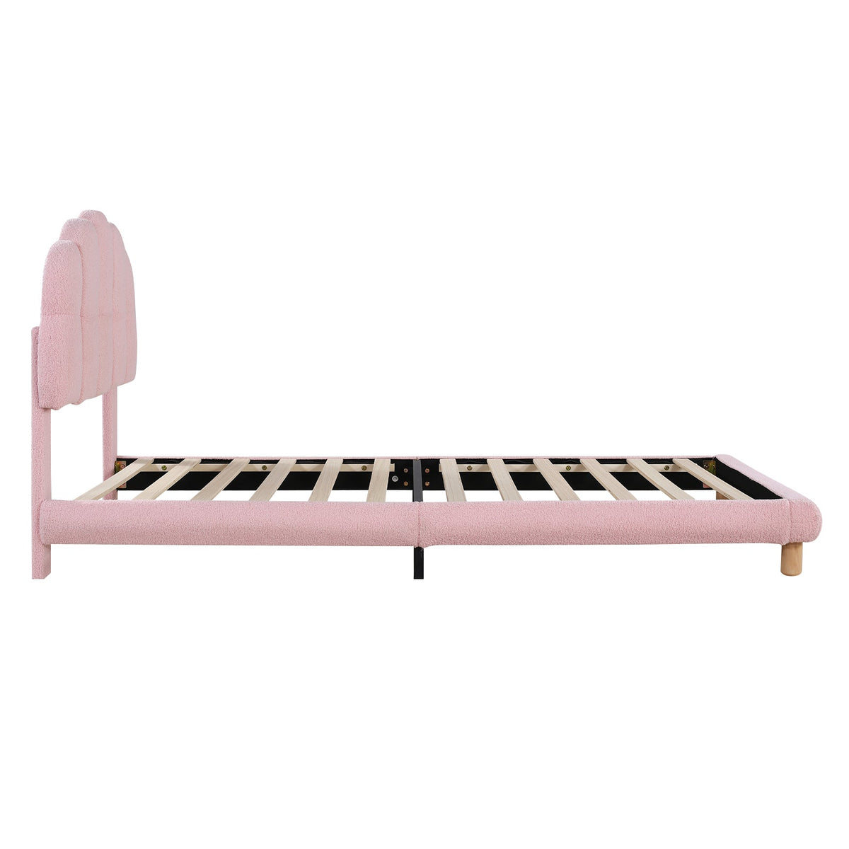 Upholstered Single Bed 90x200cm Wooden Slatted Frame - Imitation Fleece Pink